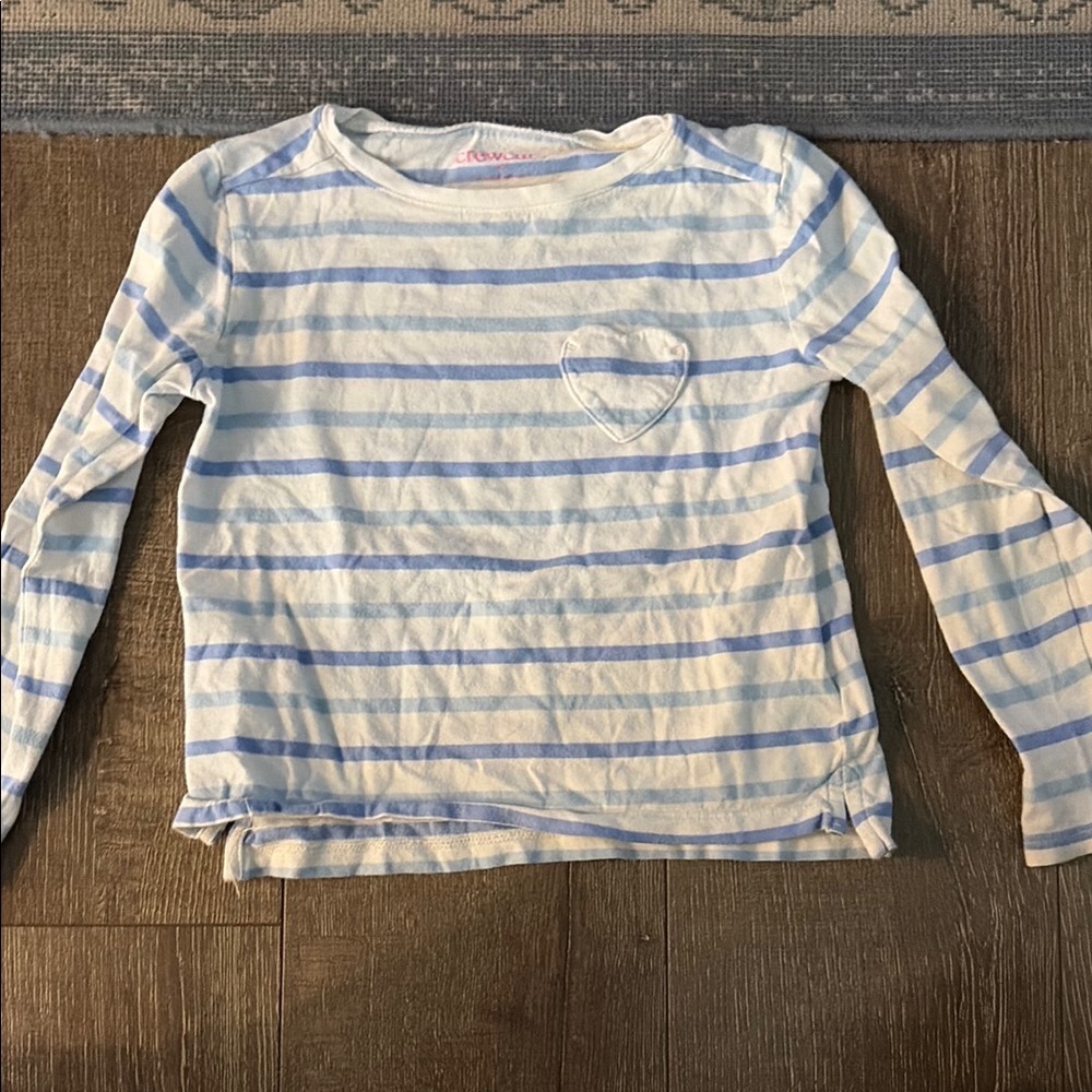 Girls' Blue & White Striped Long-Sleeve Top - Heart Pocket